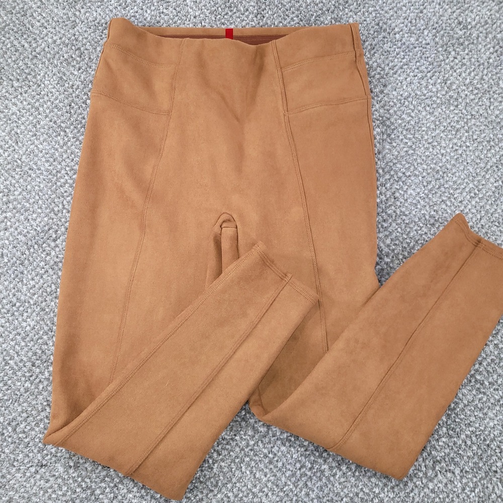 Spanx Faux Suede Leggings Camel Brown High Rise Seam Detail Large Petite L/G P